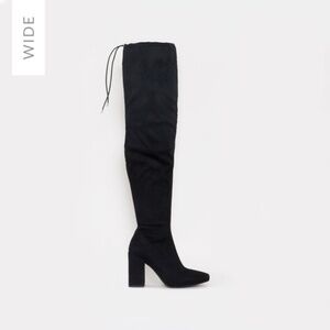 Simmi Shoes Rochelle Wide Fit Black Suede Thigh High Black Boots